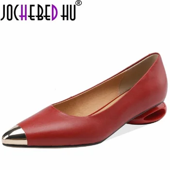 【JOCHEBED HU】 Дизайн Golden lron с острым носком, модная сексуальная женская обувь для уличной ходьбы из мягкой натуральной кожи на высоком каблуке 34-44