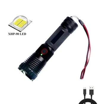TopComSuper Мощный светодиодный фонарик xhp90, тактический фонарик, USB Перезаряжаемая водонепроницаемая лампа, Супер Яркий фонарь, Походный блок питания