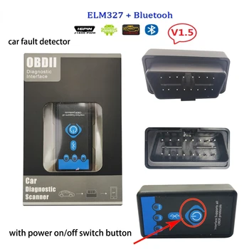 НОВЫЙ ELM327 V1.5 Bluetooth OBD2 Интерфейс Автоматический Считыватель кода Mini 327 Кнопка включения Питания OBDII ELM 327 Диагностический Сканер